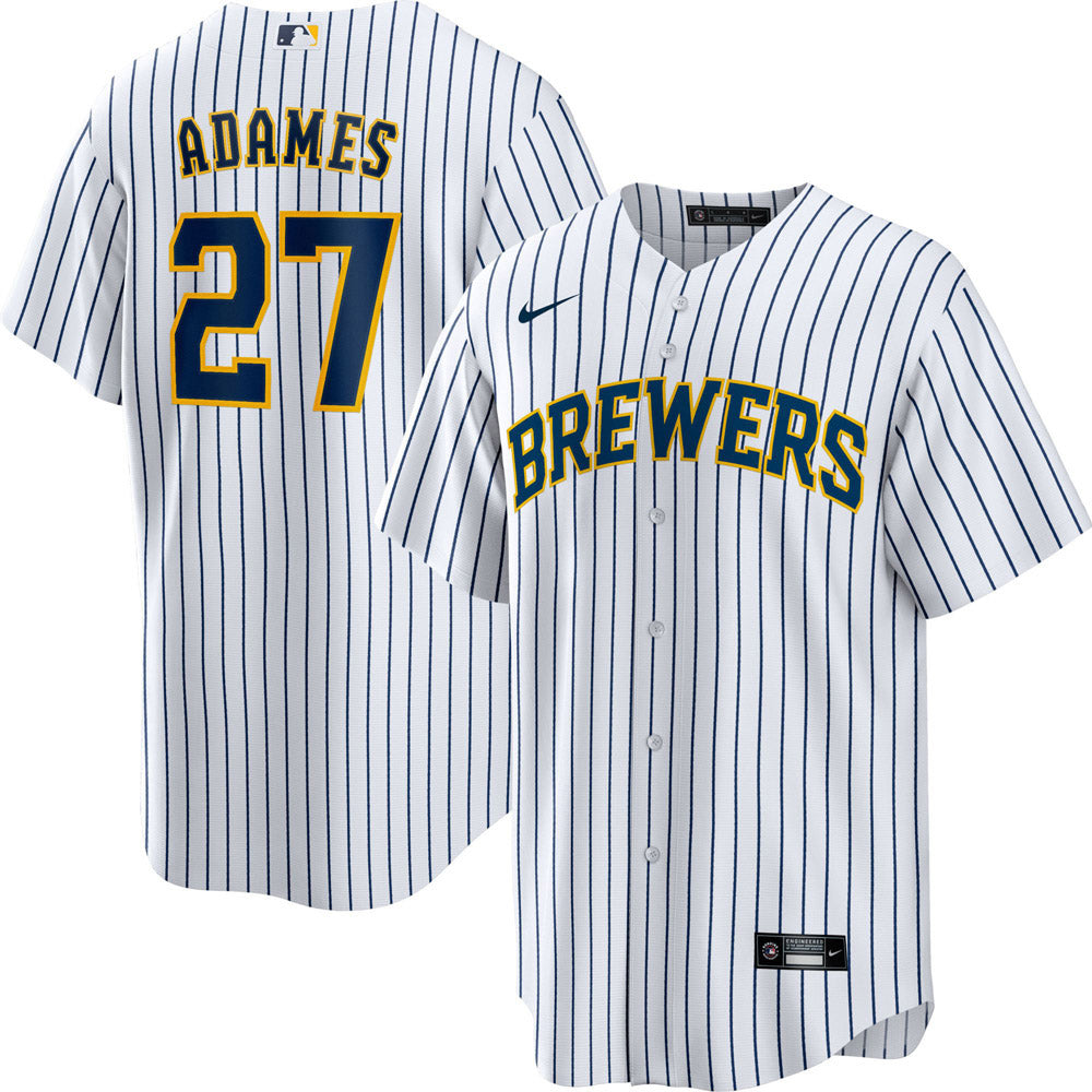 Men's Milwaukee Brewers Willy Adames cool Base Replica Home Jersey - White